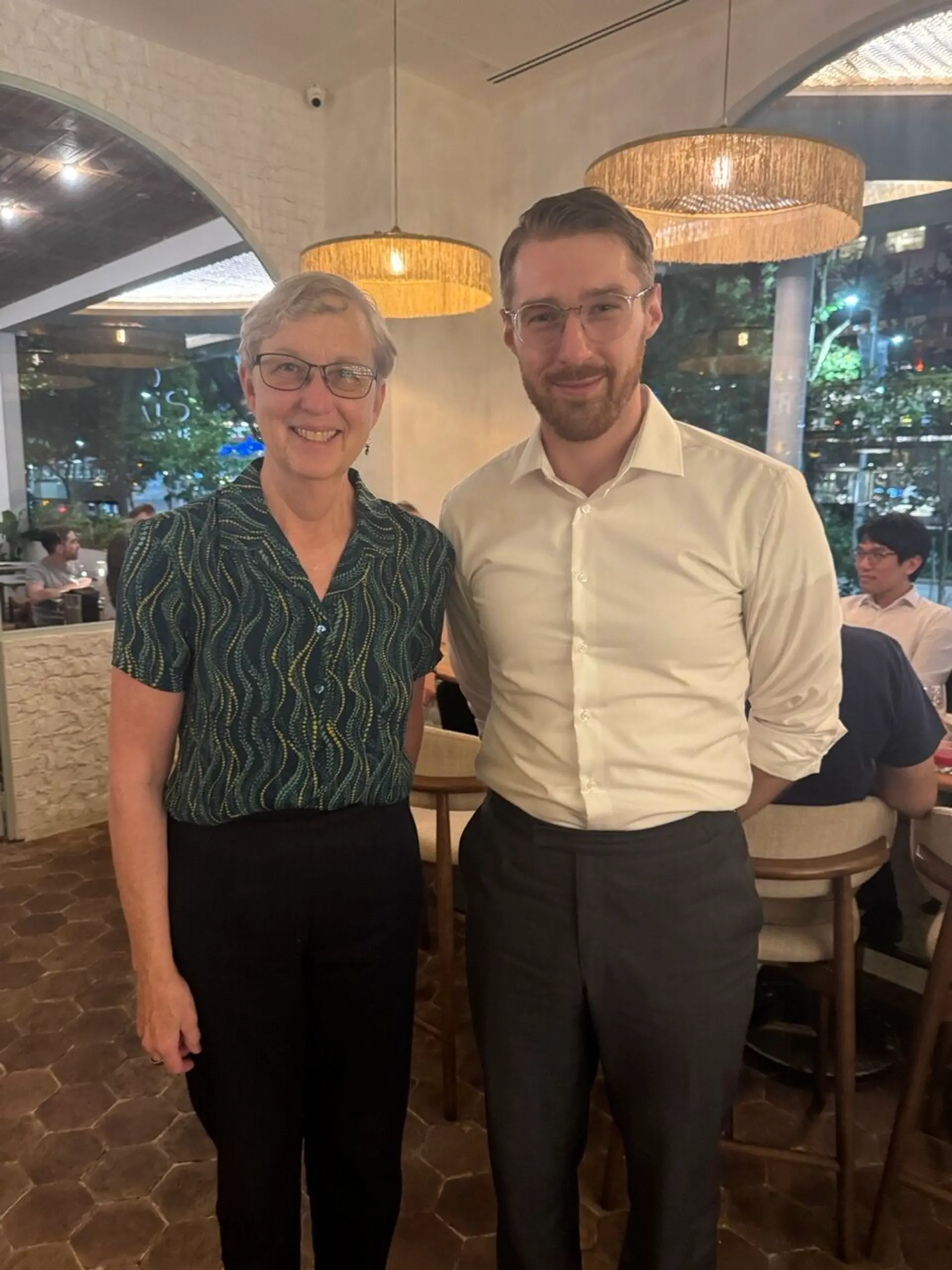 Michael Brenndoerfer with Kathy Yelick (former Associate Laboratory Director for Computing Sciences at Lawrence Berkeley National Laboratory)