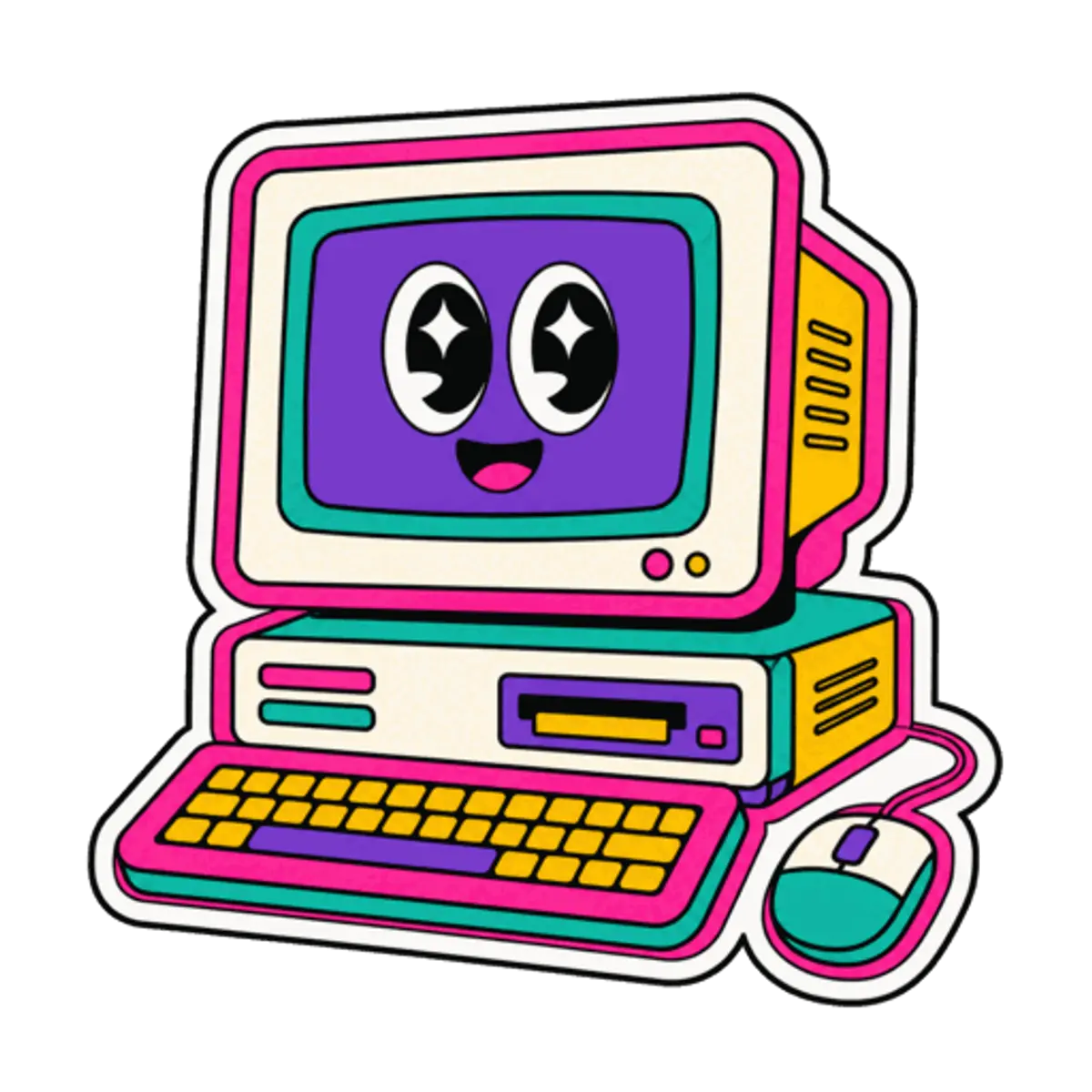 Smiling cartoon computer
