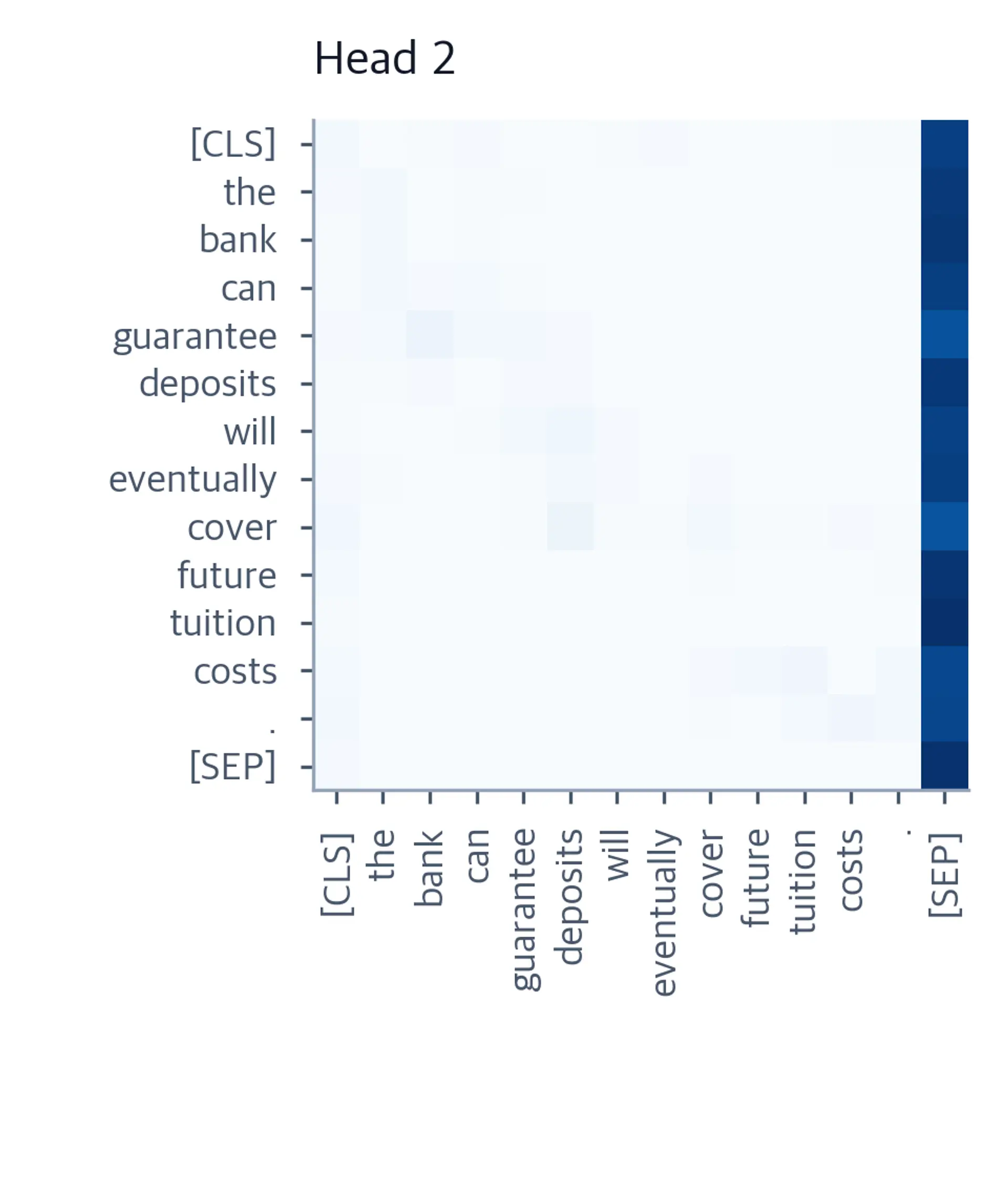 Heatmap of attention weights for head 2 of BERT layer 6, dominated by attention to SEP