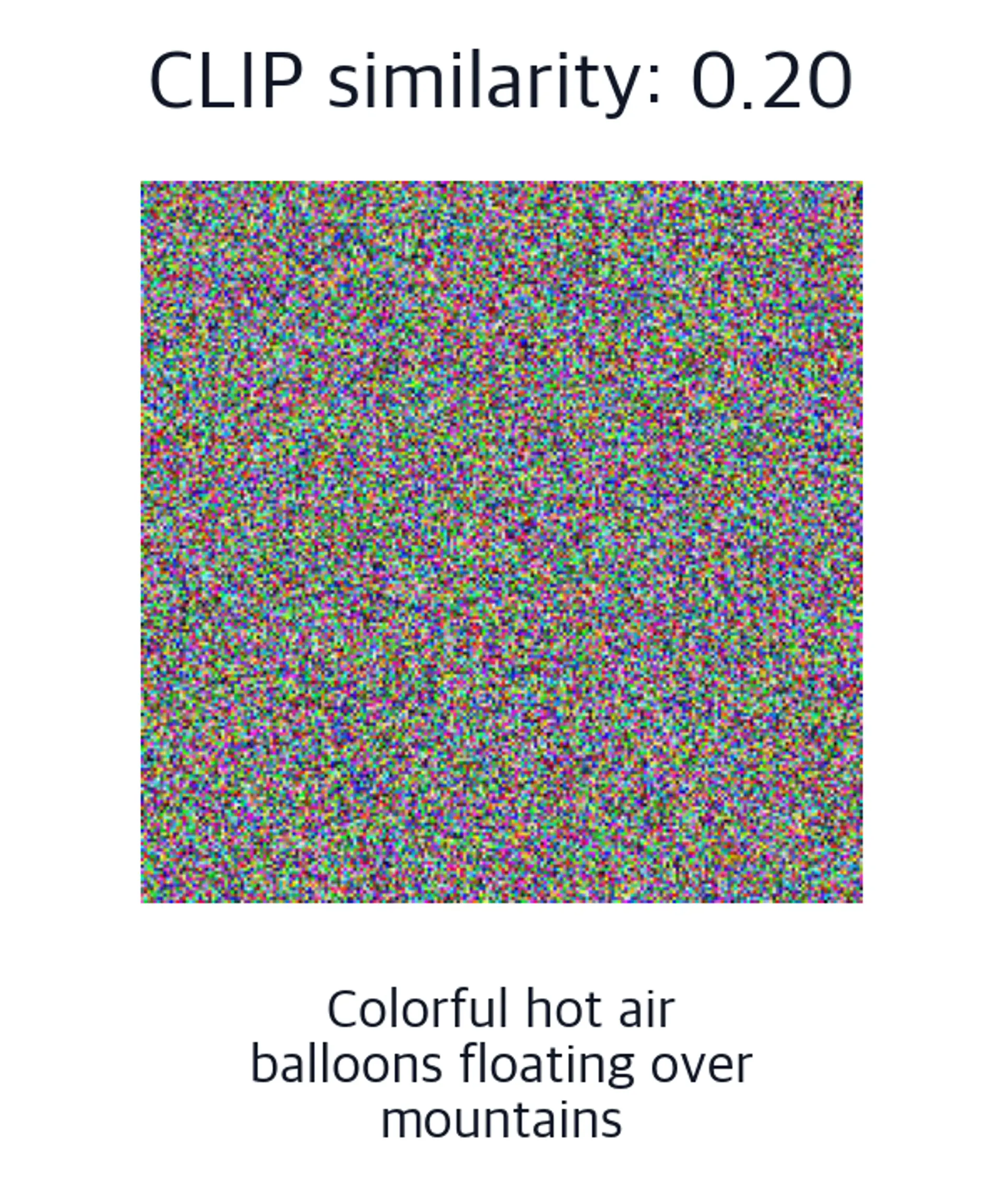Fifth runtime sample image displayed with its computed CLIP similarity and full caption text.